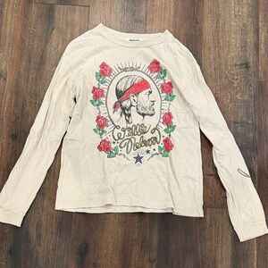 Daydreamer Willie Nelson Cream Long Sleeve Tee w Red & Green Graphic RARE  xs